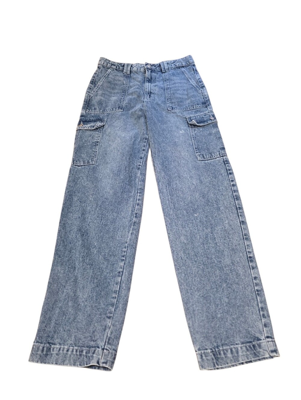 Harper Heritage Acid Wash High Rise Straight Cargo Jeans Size 29 100% Cotton